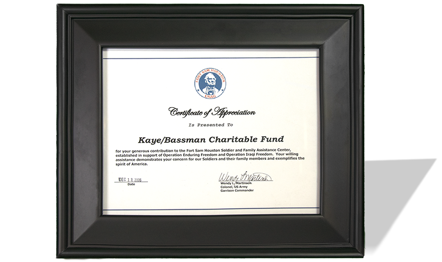 Appreciation to the Kaye/Bassman Foundation for Contributions to Fort Same Houston
