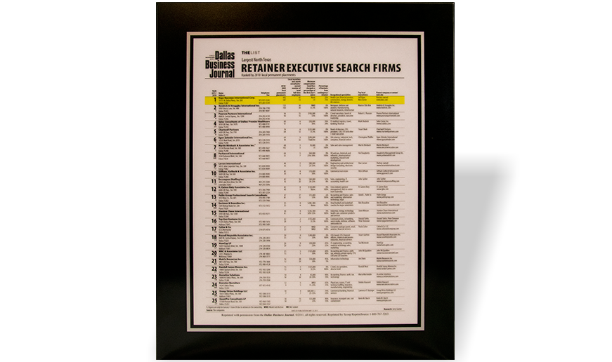 Dallas Business Journal #1 Retainer Executive Search Firm 2010